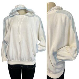 Vintage 1980s Hoodie Sweatshirt by Liz Wear size M white & blue retro fashion.